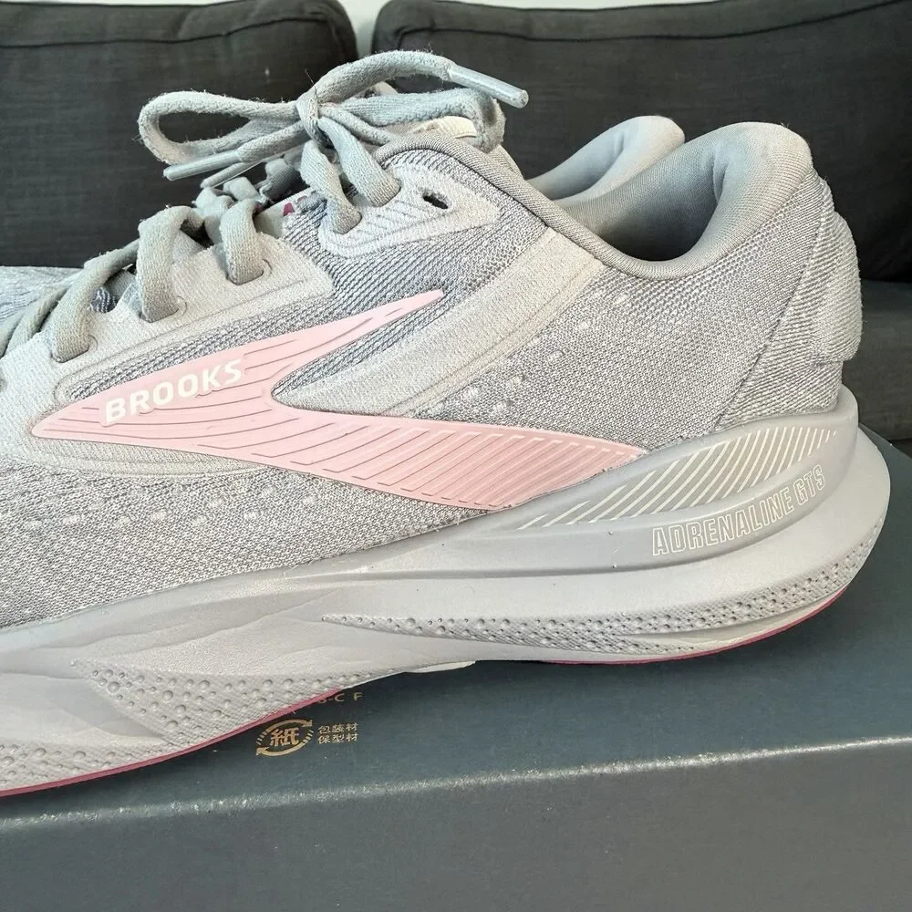 Brooks Adrenaline GTS 24 Grey Pink Road Running Shoes Women's Size 8.5 D Wide